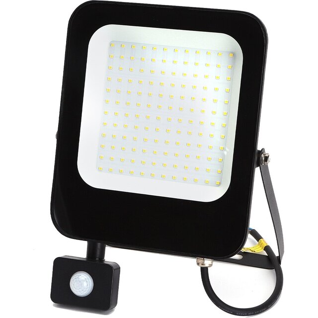 Mat zwarte LED bouwlamp 100W met sensor, 8900 lumen, 4000K, waterdicht IP65 voor buitengebruik