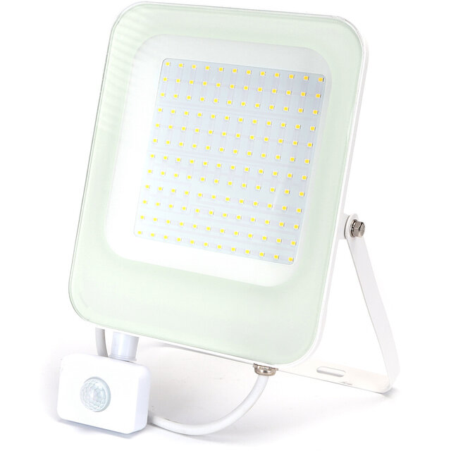 vierkante zwarte LED bouwlamp 100W met sensor en waterdichte behuizing voor natuurlijk wit licht buitengebruik