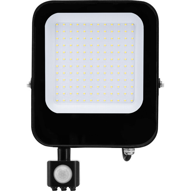 LED Bouwlamp 100W met Sensor - Mat Zwart, Waterdicht IP65 Buitenverlichting LED Bouwlamp 100W met Sensor - Mat Zwart, Waterdicht IP65 Buitenverlichting
