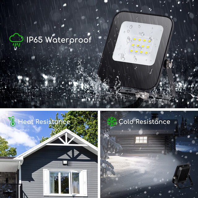 HLW LED LED Construction Lamp 10W Waterproof IP65 - Black & White LED Lamp Cool White 6000K