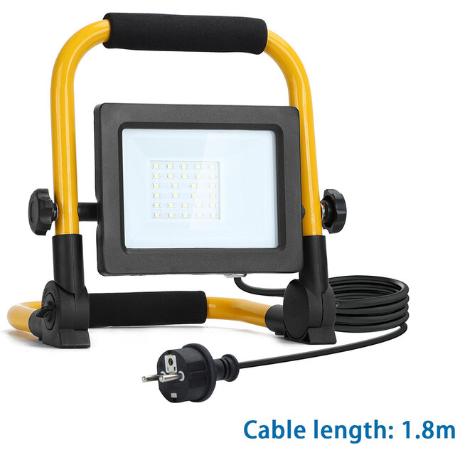 Verstelbare waterdichte LED bouwlamp 20W met statief en stekker, koud wit licht 6500K, 1850 lumen