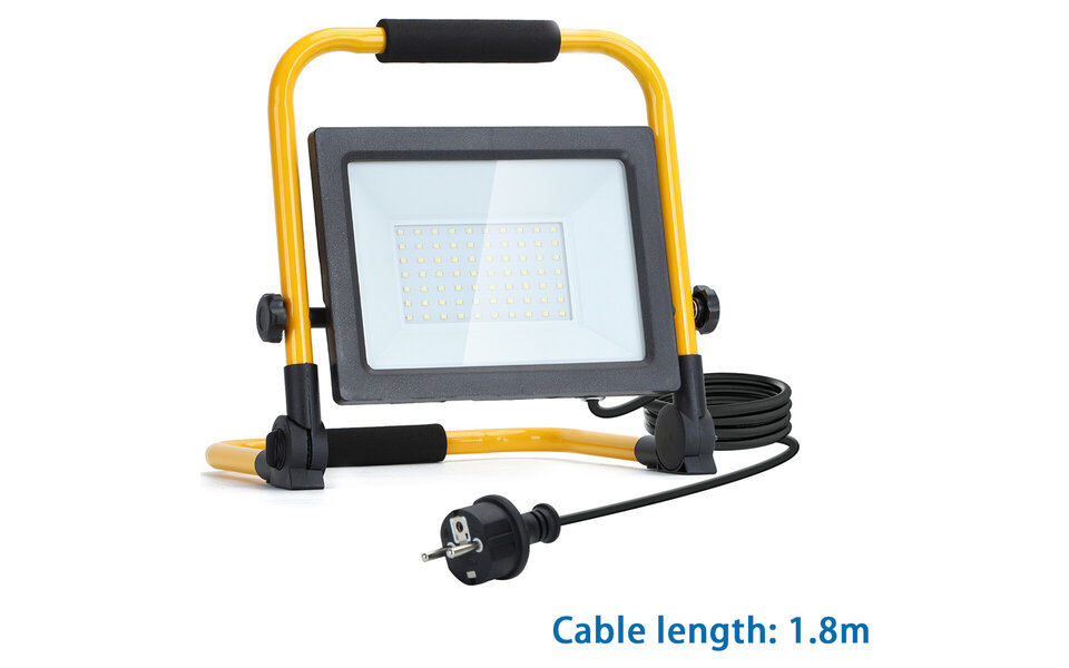 HLW LED Waterproof LED Construction Lamp 50W Adjustable, White Floor Lamp Cool White 6000K IP65