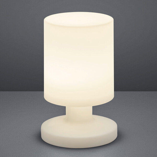 Ronde witte LED tafellamp van kunststof met 1W vermogen en 3000K warm licht, spatwaterdicht en USB oplaadbaar