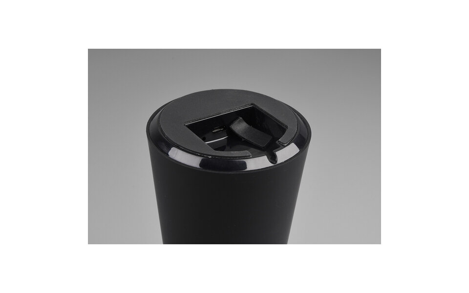 HLW LED LED Table Lamp - Table Lighting - Trion Lenio - 2W - Warm White 3000K - Dimmable - USB Rechargeable - Splashproof IP44 - Round - Matte Black - Plastic