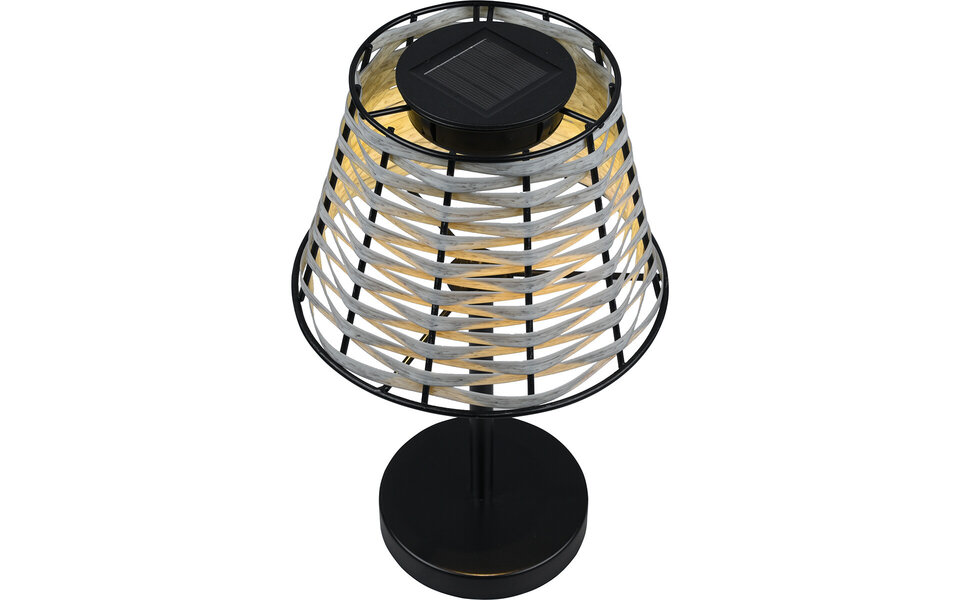 HLW LED LED Tafellamp met Zonne-energie - Trion Roza  - Warm Wit 3000K - Dag en Nacht Sensor - Spatwaterdicht IP44 - Rond - Mat Zwart - Aluminium