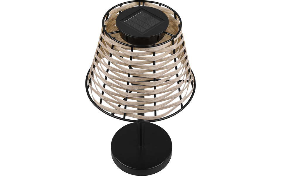 HLW LED LED Tafellamp met Zonne-energie - Trion Roza  - Warm Wit 3000K - Dag en Nacht Sensor - Spatwaterdicht IP44 - Rond - Mat Zwart - Aluminium