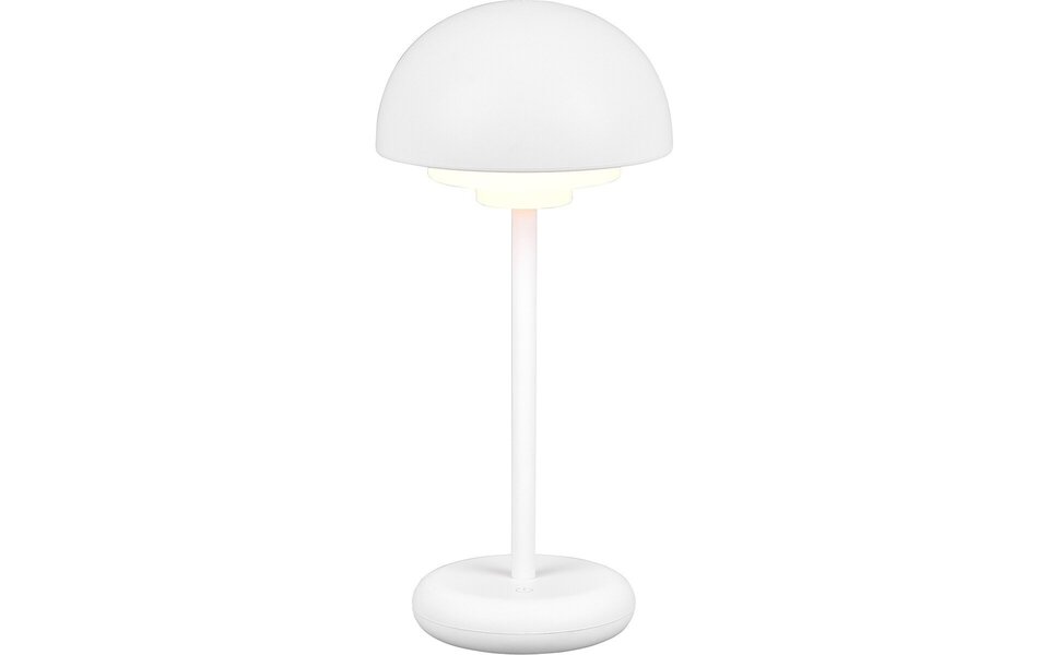 HLW LED LED Tafellamp met Oplaadbare Batterijen - Trion Berna - 2W - Warm Wit 3000K - Spatwaterdicht IP44 - Dimbaar - Rond - Mat Wit - Kunststof