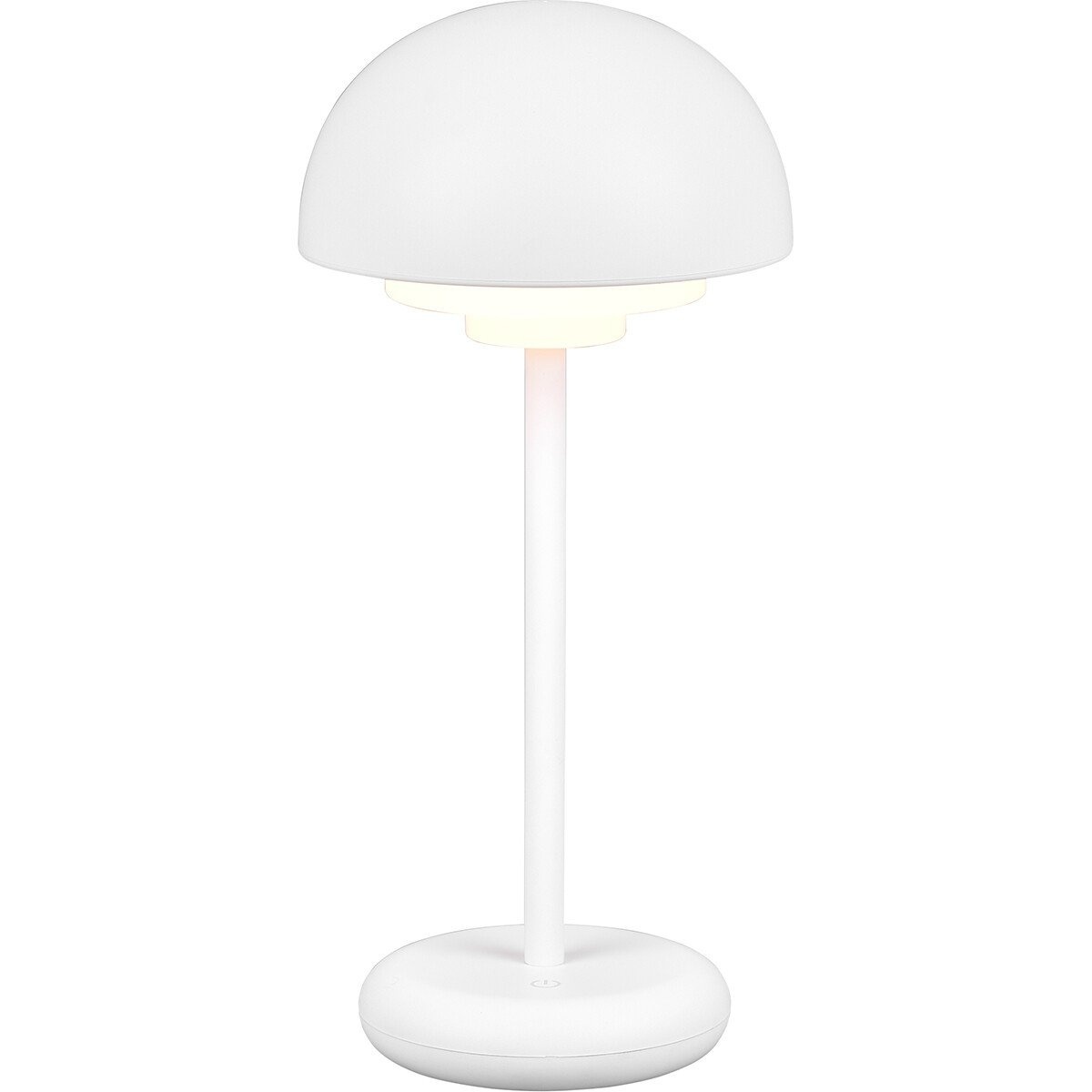 LED Tafellamp met Oplaadbare Batterijen - Trion Berna - 2W - Warm Wit 3000K - Spatwaterdicht IP44 - Dimbaar - Rond - Mat Wit - Kunststof
