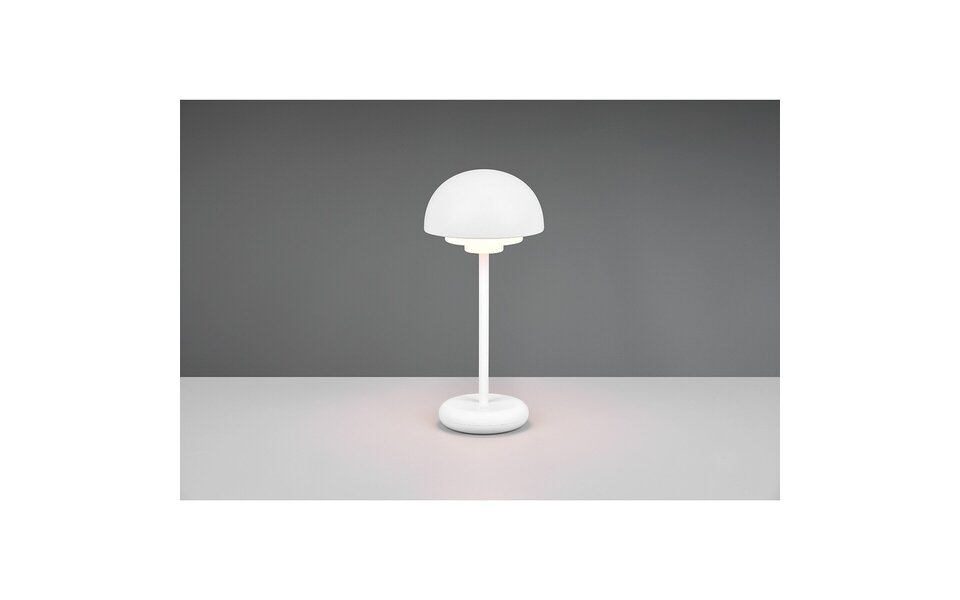 HLW LED LED Tafellamp met Oplaadbare Batterijen - Trion Berna - 2W - Warm Wit 3000K - Spatwaterdicht IP44 - Dimbaar - Rond - Mat Wit - Kunststof