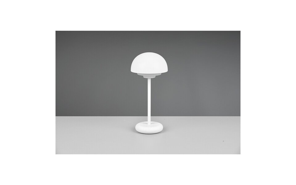 HLW LED LED Table Lamp with Rechargeable Batteries - Trion Berna - 2W - Warm White 3000K - Splashproof IP44 - Dimmable - Round - Matte White - Plastic