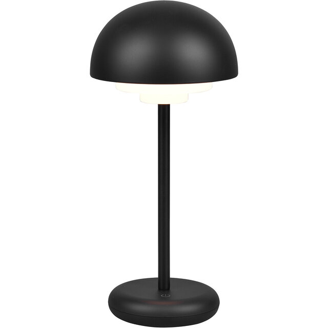 LED Tafellamp met Oplaadbare Batterijen - Trion Berna - 2W - Warm Wit 3000K - Spatwaterdicht IP44 - Dimbaar - Rond - Mat Zwart - Kunststof Binnenverlichting
