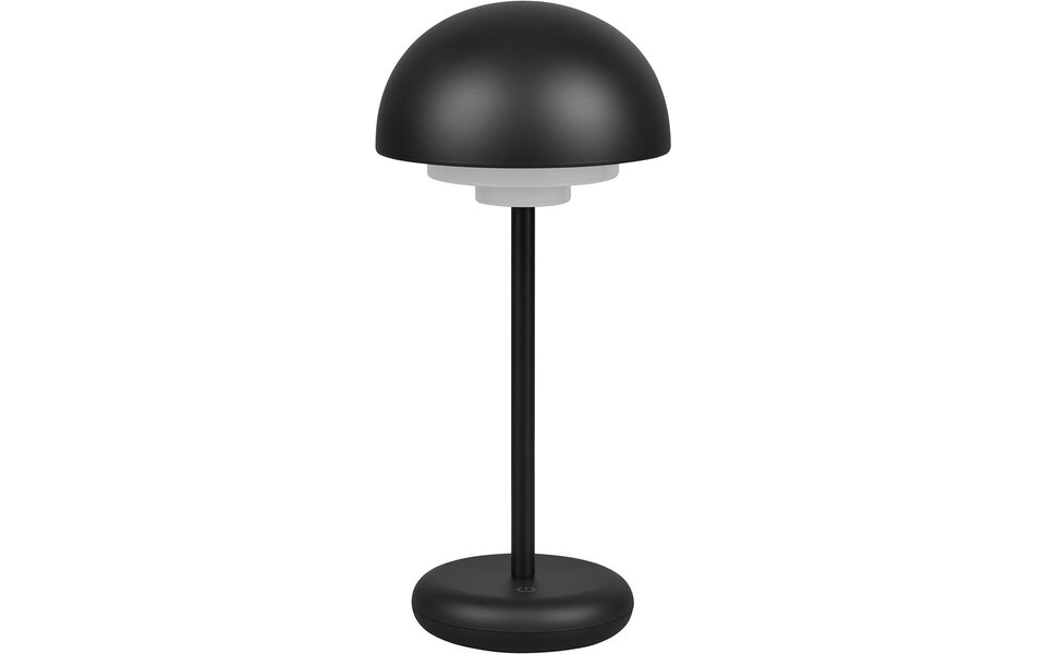 HLW LED LED Tafellamp met Oplaadbare Batterijen - Trion Berna - 2W - Warm Wit 3000K - Spatwaterdicht IP44 - Dimbaar - Rond - Mat Zwart - Kunststof