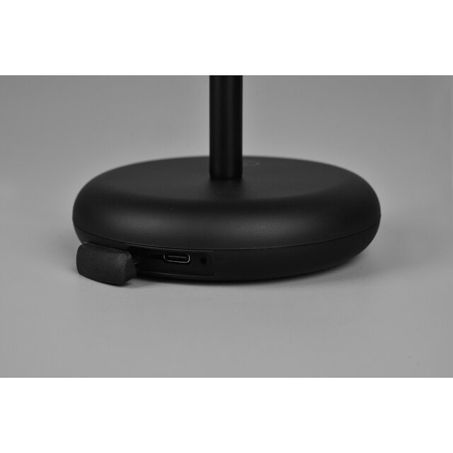 HLW LED LED Tafellamp met Oplaadbare Batterijen - Trion Berna - 2W - Warm Wit 3000K - Spatwaterdicht IP44 - Dimbaar - Rond - Mat Zwart - Kunststof