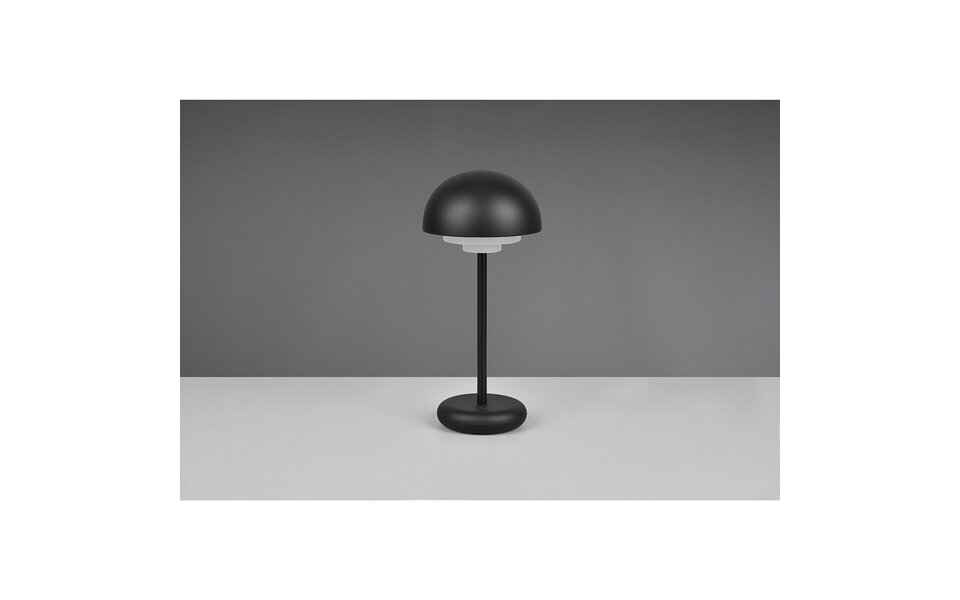 HLW LED LED Table Lamp with Rechargeable Batteries - Trion Berna - 2W - Warm White 3000K - Splashproof IP44 - Dimmable - Round - Matte Black - Plastic