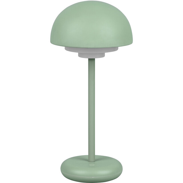 HLW LED LED Table Lamp with Rechargeable Batteries - Trion Berna - 2W - Warm White 3000K - Splashproof IP44 - Dimmable - Round - Matte Green - Plastic HLW LED LED Table Lamp with Rechargeable Batteries - Trion Berna - 2W - Warm White 3000K - Splashproof IP44 - Dimmable - Round - Matte Green - Plastic