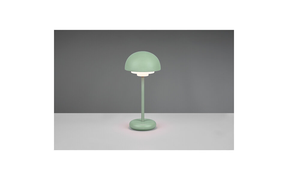 HLW LED LED Tafellamp met Oplaadbare Batterijen - Trion Berna - 2W - Warm Wit 3000K - Spatwaterdicht IP44 - Dimbaar - Rond - Mat Groen - Kunststof