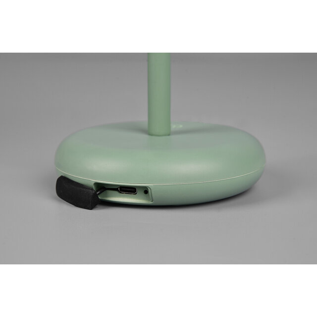 HLW LED LED Tafellamp met Oplaadbare Batterijen - Trion Berna - 2W - Warm Wit 3000K - Spatwaterdicht IP44 - Dimbaar - Rond - Mat Groen - Kunststof