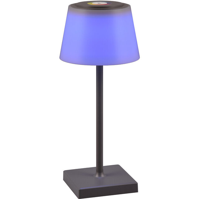 HLW LED LED Tafellamp met Oplaadbare Batterijen - Trion Sansy - 2.1W - RGBW - Spatwaterdicht IP44 - Dimbaar - Vierkant - Antraciet