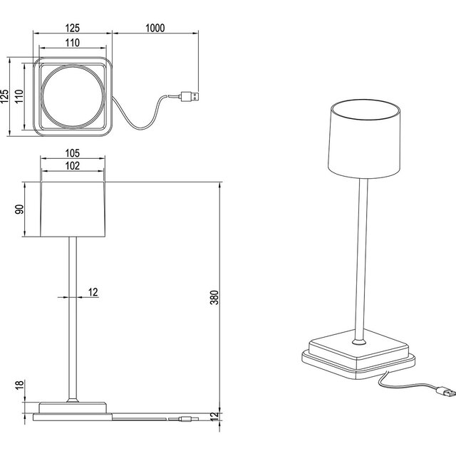 HLW LED LED Tafellamp met Oplaadbare Batterijen - Trion Ferno - 1.5W - Aanpasbare Kleurtemperatuur - Waterdicht IP54 - Vierkant - Zwart HLW LED LED Tafellamp met Oplaadbare Batterijen - Trion Ferno - 1.5W - Aanpasbare Kleurtemperatuur - Waterdicht IP54 - Vierkant - Zwart