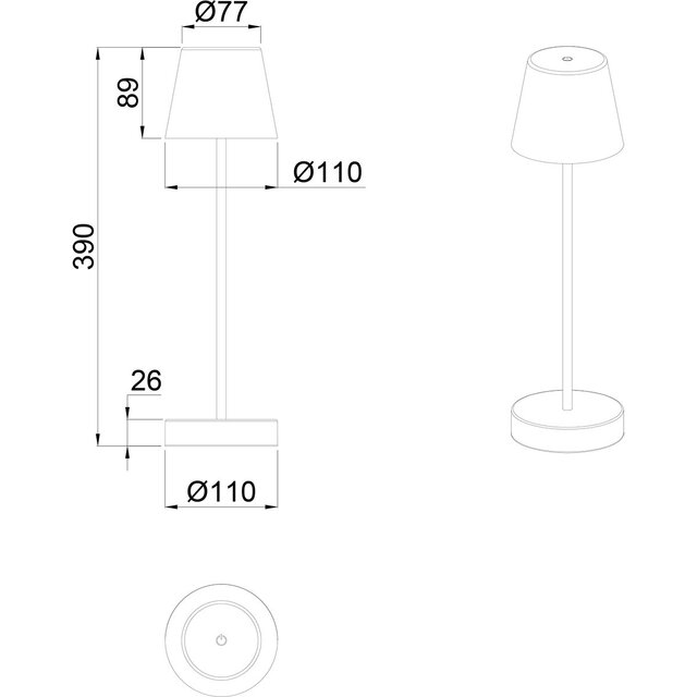 HLW LED LED Tafellamp met Oplaadbare Batterijen - Trion Marty - 2.2W - Aanpasbare Kleurtemperatuur - Dimbaar - Spatwaterdicht IP44 - Rond - Zwart