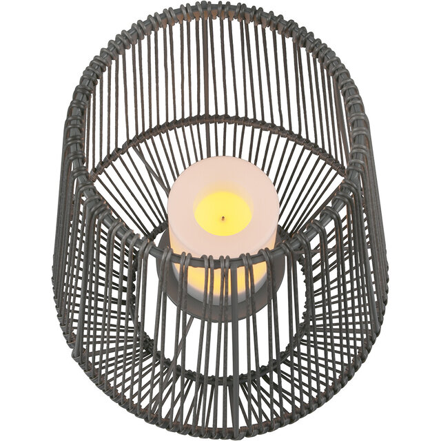 Ovale matgrijze LED tafellamp met zonne-energie, 2W, 3000K warm licht, spatwaterdicht IP44, dag- en nachtsensor