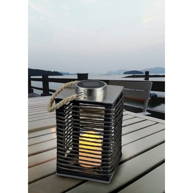 mat zwarte LED tafellamp met zonne-energie en sensor, warm wit licht 3000K, 15 lumen, 0.1W vermogen