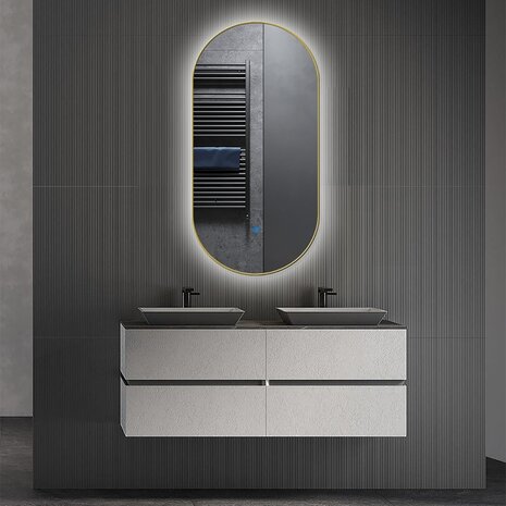 LED Spiegel 40x75cm | 20W | Goud | Dimbaar, Verwarmd LED Spiegel 40x75cm | 20W | Goud | Dimbaar, Verwarmd