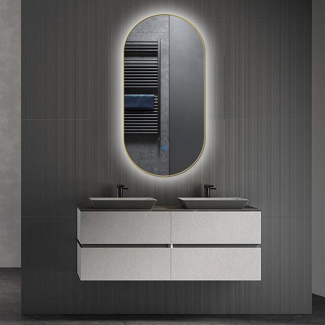 LED Spiegel 40x75cm | 20W | Goud | Dimbaar, Verwarmd Verlichting per ruimte