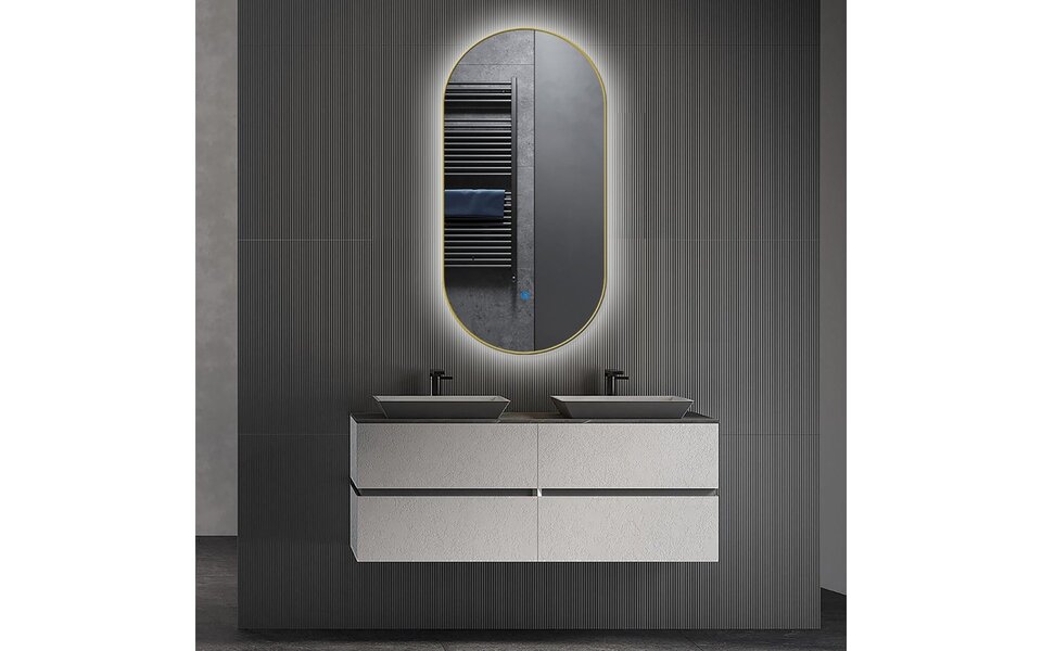 HLW LED LED Mirror 50x100cm Gold | Heating & Dimmable | 220-250V HLW LED LED Mirror 50x100cm Gold | Heating & Dimmable | 220-250V