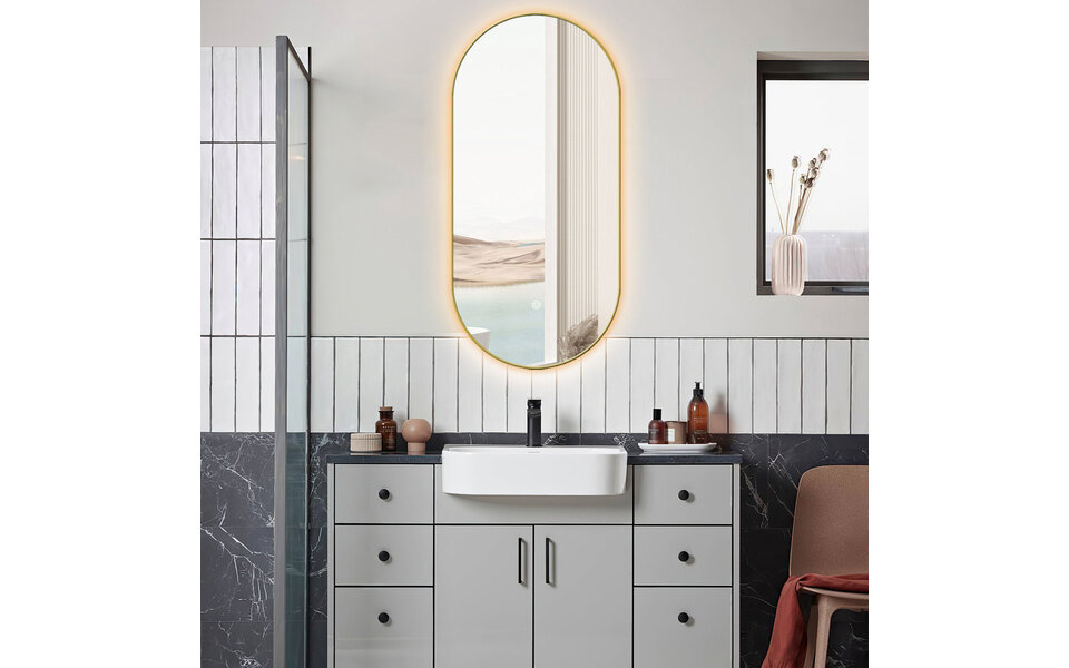 HLW LED LED Mirror 50x100cm Gold | Heating & Dimmable | 220-250V HLW LED LED Mirror 50x100cm Gold | Heating & Dimmable | 220-250V