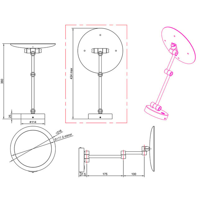 HLW LED LED Mirror Ø21cm | 3W Warm White 3000K | 3x Magnification | IP44