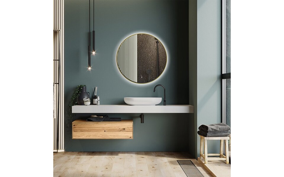 HLW LED LED Mirror 80cm | 18W | Gold | Dimmable & Heating HLW LED LED Mirror 80cm | 18W | Gold | Dimmable & Heating