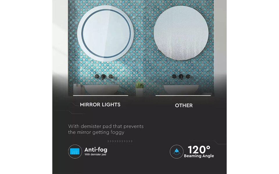 HLW LED LED Mirror Ø60cm Round | 25W 6400K | Anti-condensation & IP44 HLW LED LED Mirror Ø60cm Round | 25W 6400K | Anti-condensation & IP44