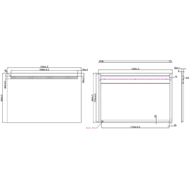 rechthoekige LED spiegel 120x80 cm met verstelbare lichthoek en koel wit licht 6400K