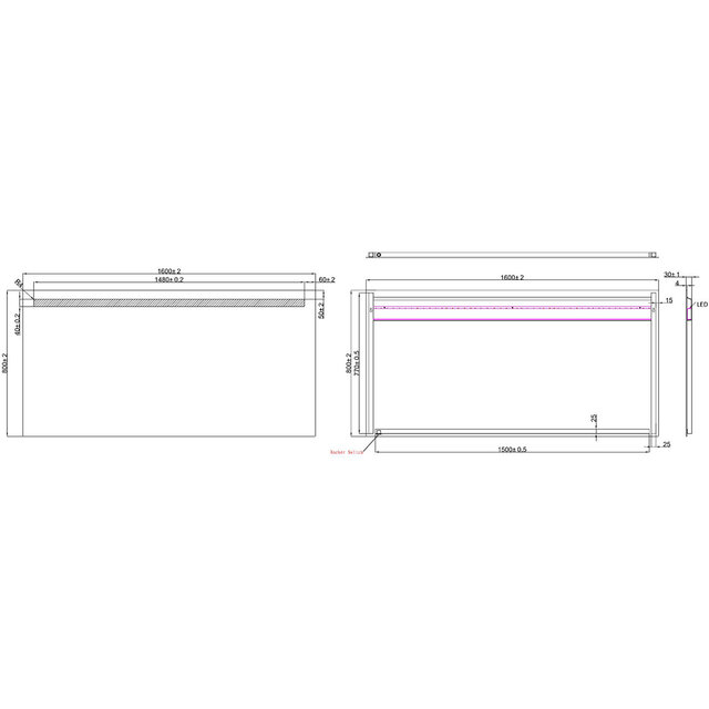 Rechthoekige LED spiegel 160x80cm met 20W koud wit licht en verstelbare beam angle