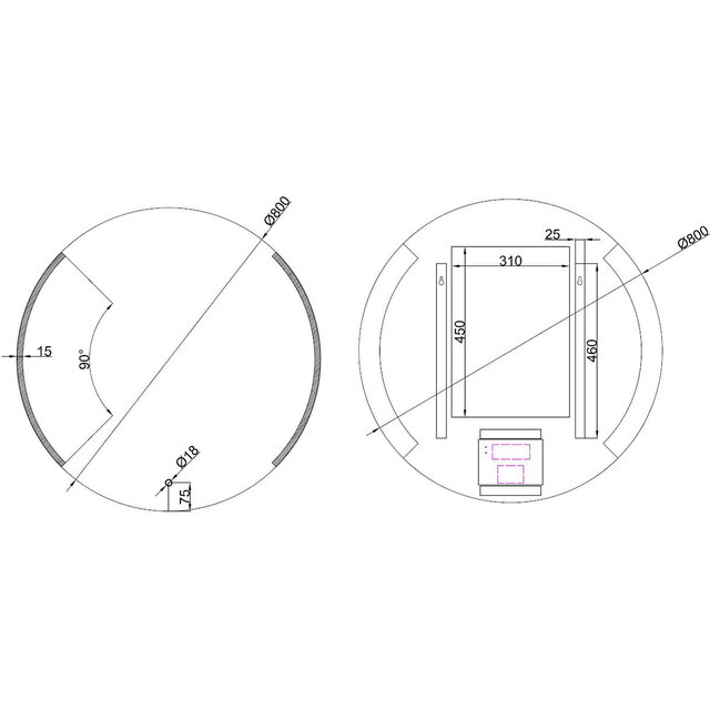Ronde LED spiegel 80cm met dimbare verlichting, verwarmingsfunctie en anti-condens coating