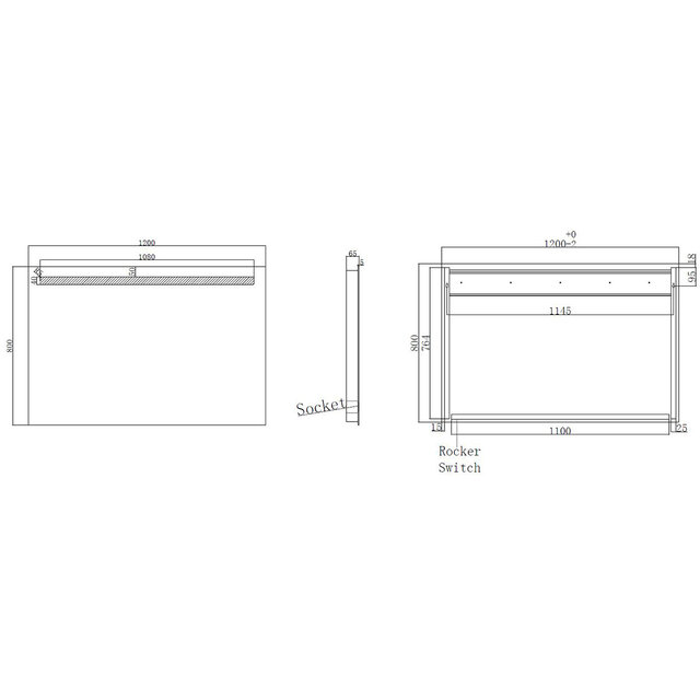 Rechthoekige LED badkamerspiegel 120x80cm met helder wit licht 6400K en geïntegreerd stopcontact