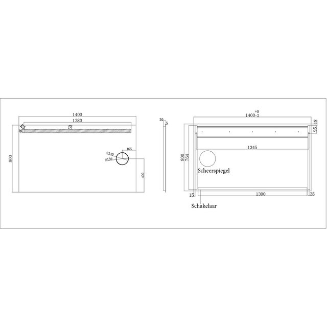 Rechthoekige LED badkamerspiegel 140x80cm met neutraal licht en anti-condens functie Rechthoekige LED badkamerspiegel 140x80cm met neutraal licht en anti-condens functie