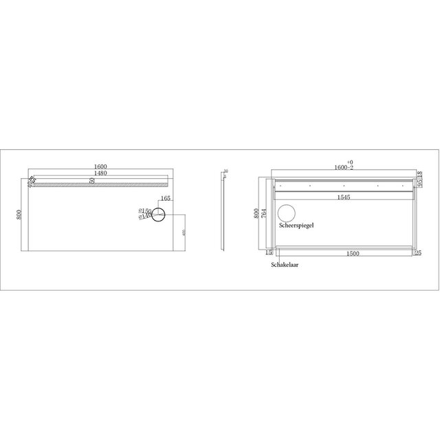 Rechthoekige LED badkamerspiegel 160x80 cm met verstelbare lichthoek en anti-condens functie Rechthoekige LED badkamerspiegel 160x80 cm met verstelbare lichthoek en anti-condens functie