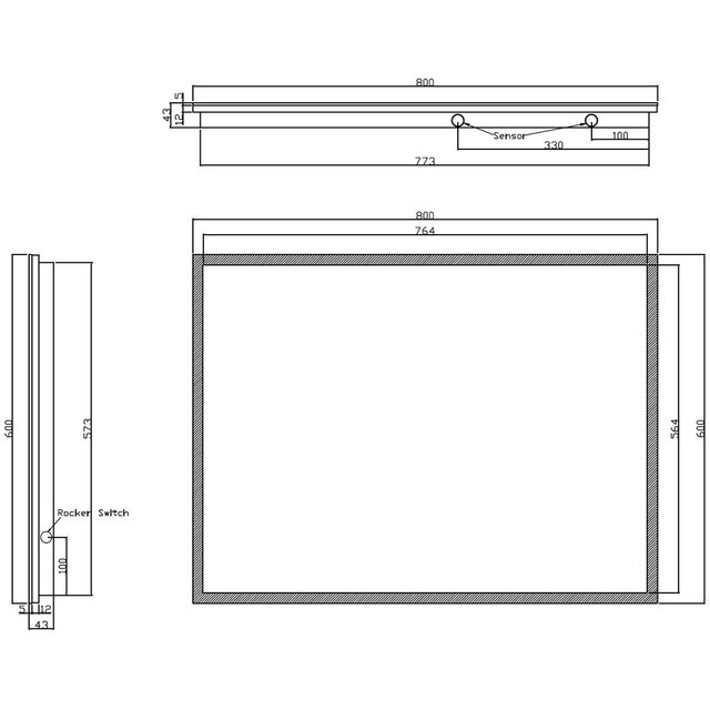 Dimbare LED spiegel 80x60cm met verwarming en spatwaterdichte afwerking in rechthoekige vorm