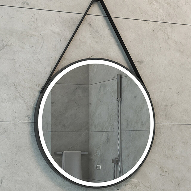 Dimbare LED spiegel 60cm met verwarmde functie en mat zwart frame in modern design