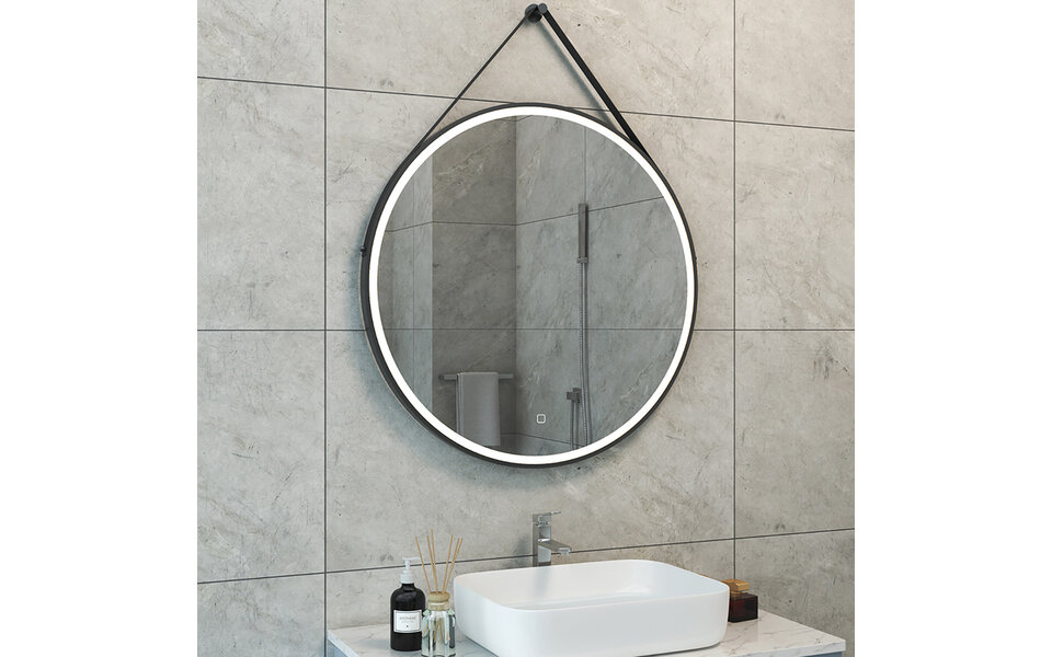 Wiesbaden LED Spiegel Ø80cm | 24W | Mat Zwart | Dimbaar & Verwarmd