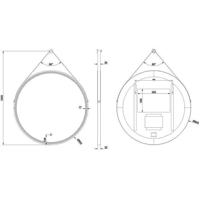 Wiesbaden LED Mirror Ø80cm | 24W | Matte Black | Dimmable & Heated