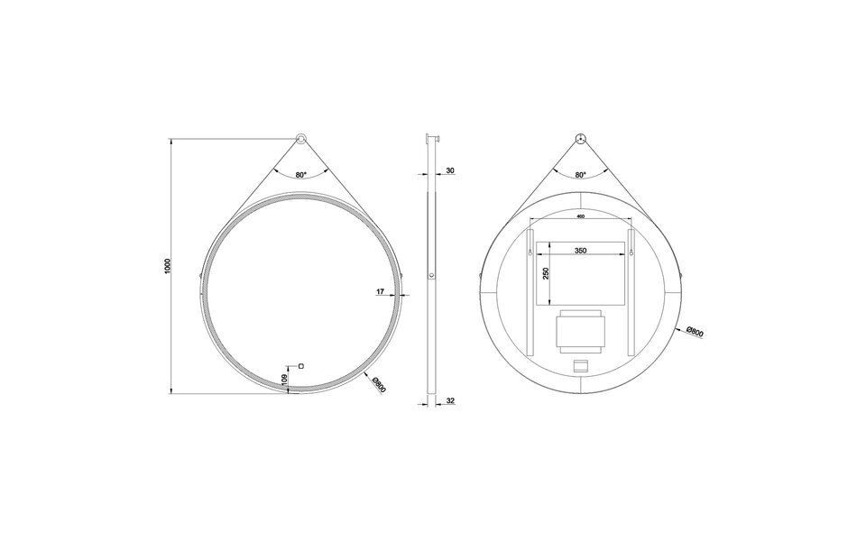 Wiesbaden LED Mirror Ø80cm | 24W | Matte Black | Dimmable & Heated