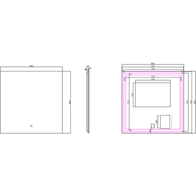 Vierkante dimbare LED badkamerspiegel 80x80cm met instelbare kleurtemperatuur en ingebouwde verwarming