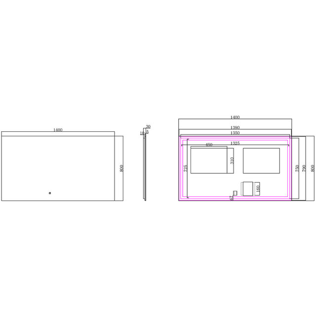 Dimbare LED spiegel 140x80 cm met anti-condens functie en instelbare kleurtemperatuur van 2700-6400K