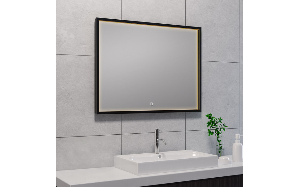 Wiesbaden LED Spiegel 80x60cm | 30W | Mat Zwart | Dimbaar, Verwarming