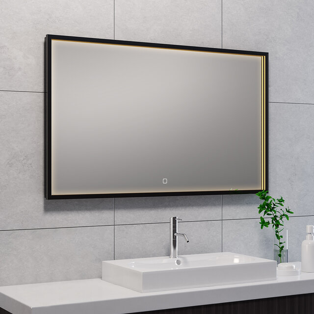 LED Spiegel 100x60cm 30W Mat Zwart | Dimbaar Verwarmd Touch Verlichting per ruimte