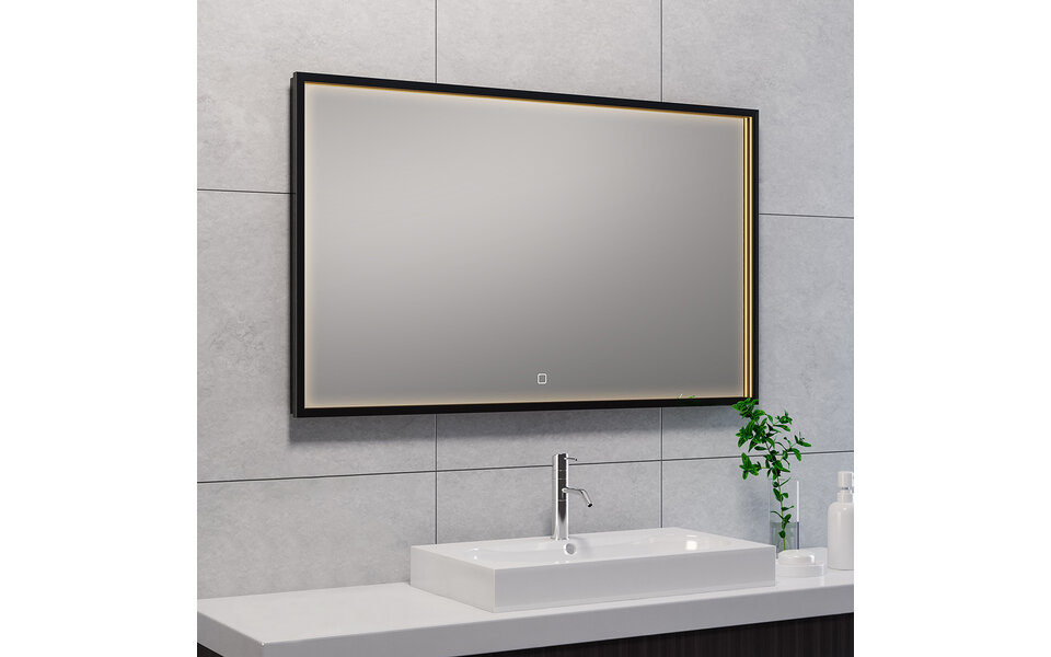 Wiesbaden LED Spiegel 100x60cm 30W Mat Zwart | Dimbaar Verwarmd Touch