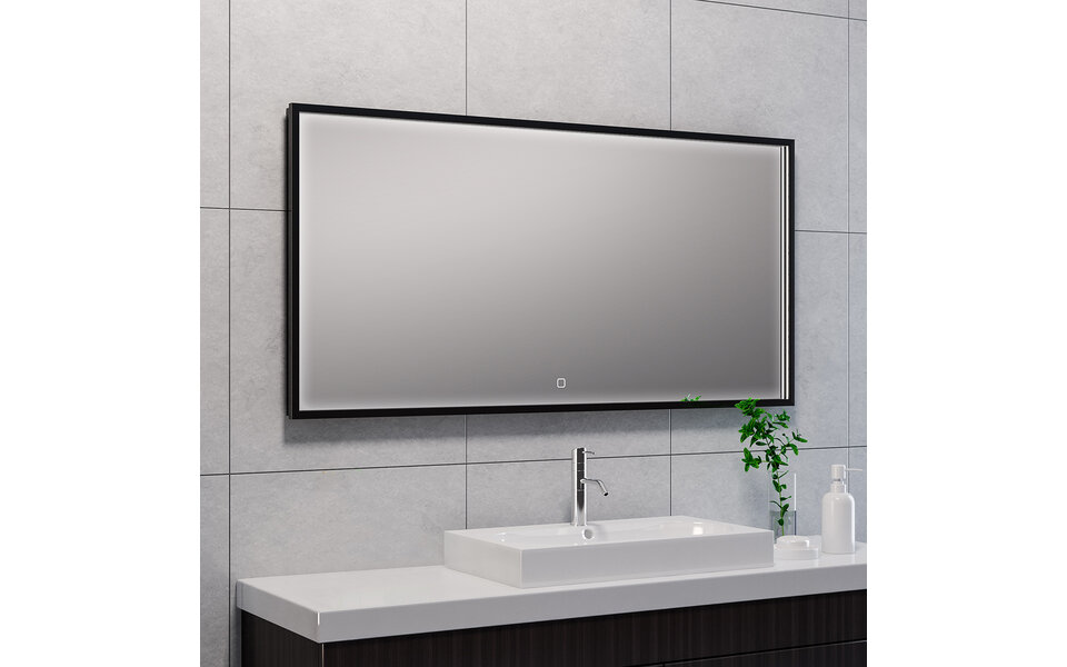 Wiesbaden LED Mirror 120x60cm | 30W | Dimmable & Heated | Black Wiesbaden LED Mirror 120x60cm | 30W | Dimmable & Heated | Black